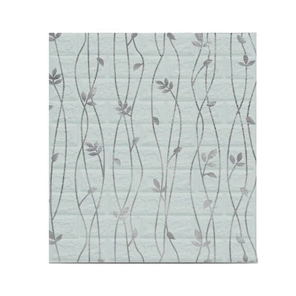 Set 10 Placi de Tapet, Klevo, Autoadezive, 70 x 77 cm, Suprafata Acoperita 5.3 mp, din PVC, Model Frunze Argintii, Gri