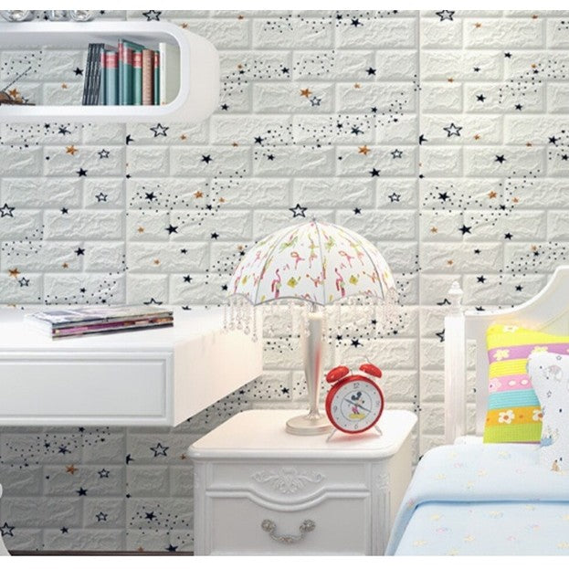 Set 10 Placi de Tapet, Klevo, Autoadezive, 70 x 77 cm, Suprafata Acoperita 5.3 mp, din PVC, Model Stelute Albastre, Alb