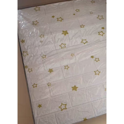 Set 10 Placi de Tapet, Klevo, Autoadezive, 70 x 77 cm, Suprafata Acoperita 5.3 mp, din PVC, Model Stelute Aurii, Alb