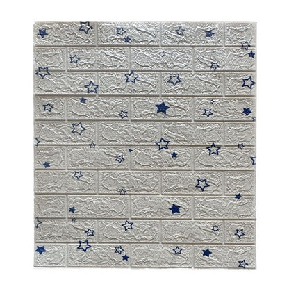 Set 10 Placi de Tapet, Klevo, Autoadezive, 70 x 77 cm, Suprafata Acoperita 5.3 mp, din PVC, Model Stelute Albastre, Alb