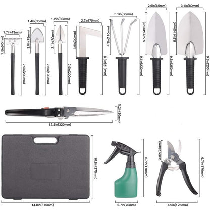 Set 10 Unelte de Gradina, Klevo, pentru Plantare Prelucrare Sol si Ingrijire Plante, Manere Negre, Material PVC si Otel Inoxidabil, Cutie Inclusa, 37x28x7 cm, Negru