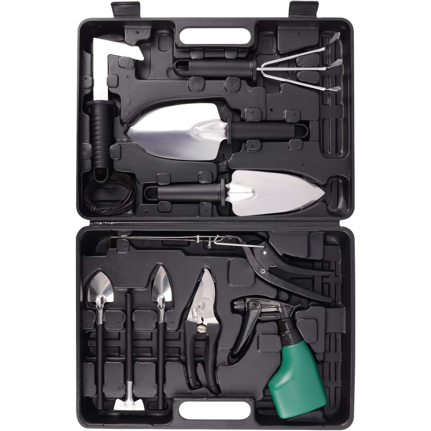 Set 10 Unelte de Gradina, Klevo, pentru Plantare Prelucrare Sol si Ingrijire Plante, Manere Negre, Material PVC si Otel Inoxidabil, Cutie Inclusa, 37x28x7 cm, Negru