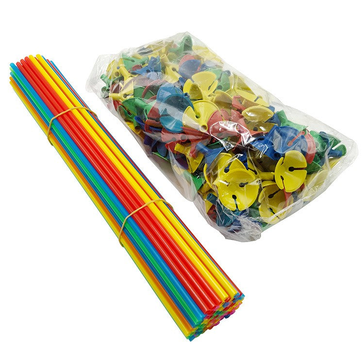 Set 100 Bete cu Rozete pentru Baloane, Klevo, Suporturi de plastic, Usor de instalat, Reutilizabil, Pentru aniversare, Nunta, Ziua de Nastere, Decorar, 40 cm,  Multicolore
