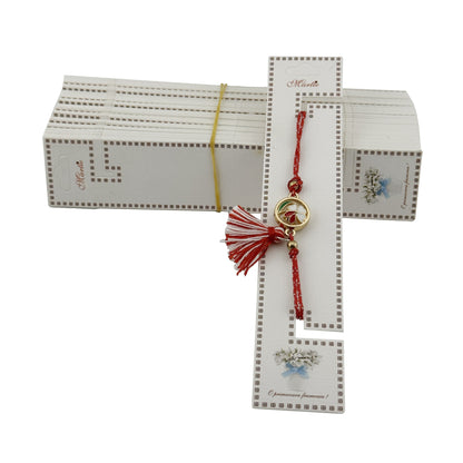 Set 100 Buc Cartonase pentru Bratara Martisor, Klevo, Model Ghiocei, 15 x 3 cm, Design Traditional de Primavara, Carton Rezistent