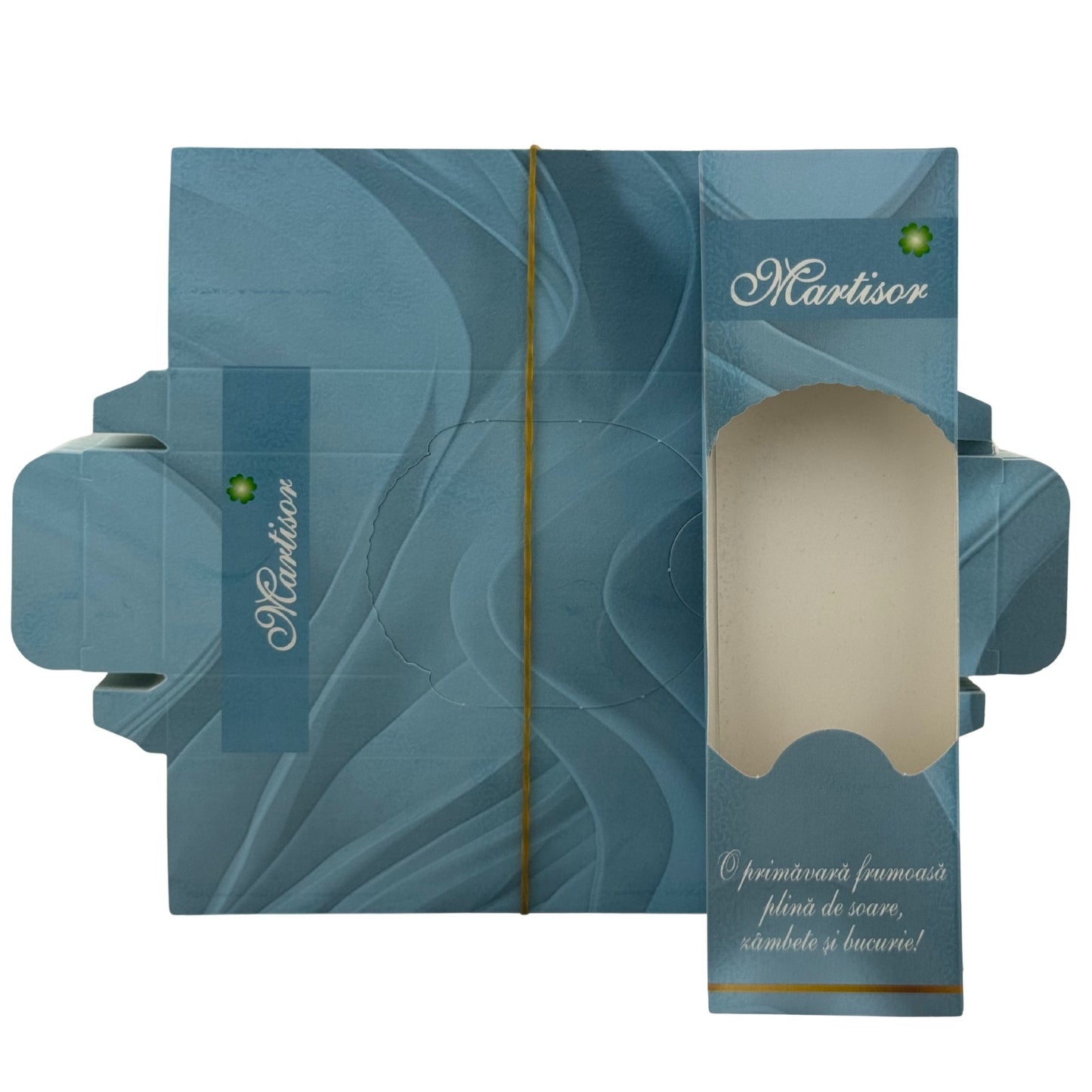 Set 100 Bucati Ambalaje de Carton pentru Martisoare, Klevo, Cutii Brosa, Model Primavara, Albastru
