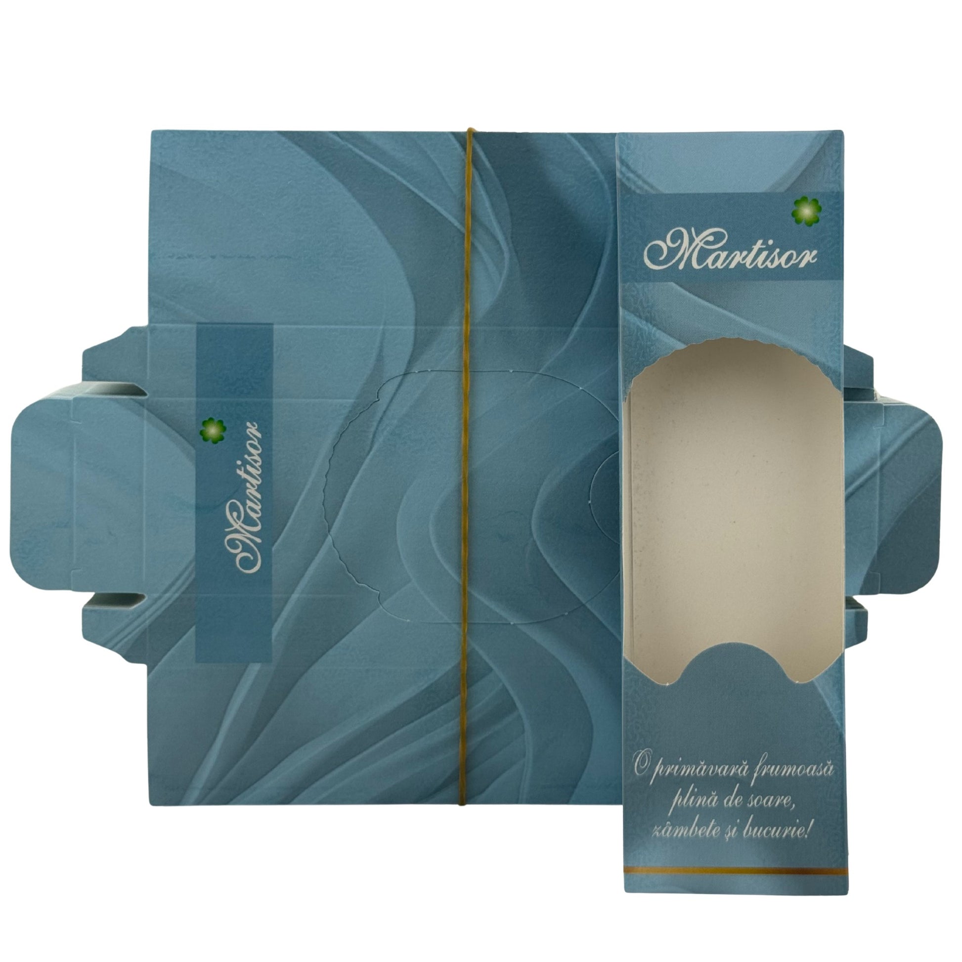 Set 100 Bucati Ambalaje de Carton pentru Martisoare, Klevo, Cutii Brosa, Model Primavara, Albastru