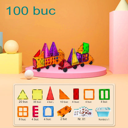 100-piece magnetic building block set, Klevo, magnetic bricks, large, geometric shapes, 3 years old, ABS, magnets, 27.5*21.5*17 cm, multi-color