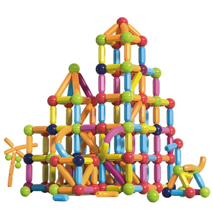 Set 100 Piese Magnetice de Constructie, Klevo, Magnetic Sticks, Bastonase si Bile, 3 Ani, ABS, Magnet, 24 x 18.5 x 14 cm, Multicolor
