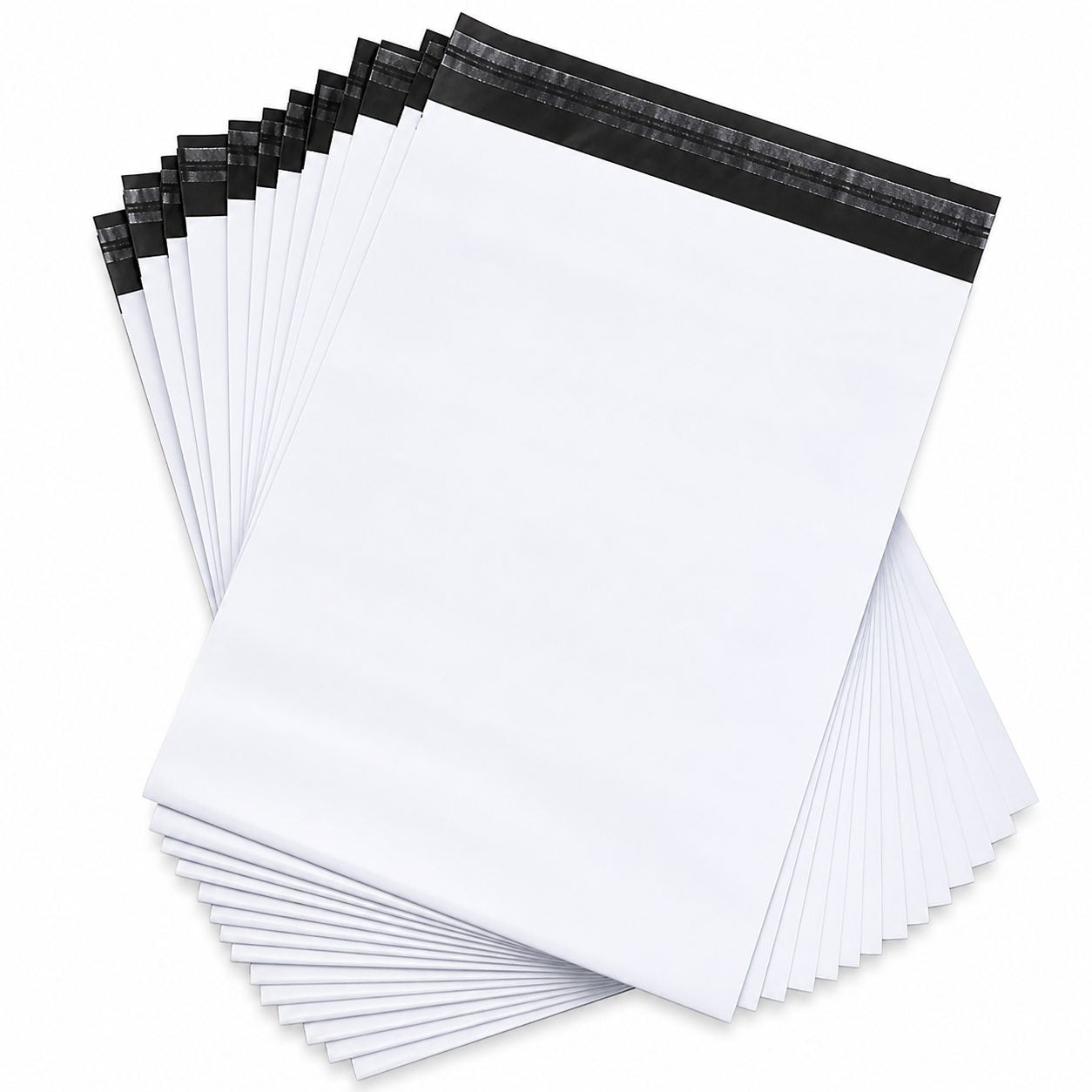 Set 100 Pungi Curierat Autoadezive pentru Ambalare Colete, Rezistente la Transport, Grosime 50 Microni, Alb la Exterior si Negru la Interior, 350x 400x 40 mm