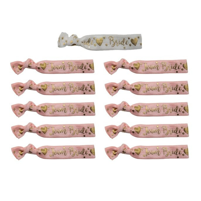 Set 11 Bratari, Klevo, pentru Petrecerea Burlacitelor, din Panza, Marime Universala, Alb/Roz