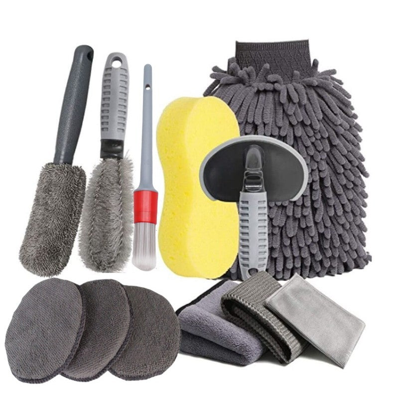 Set 12 Accesorii pentru Curatare Auto, Klevo, Interior si Exterior, Curatare Jante, Cauciucuri, Gri