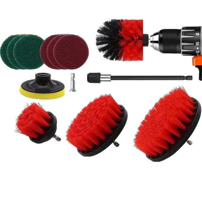 Set 12 Accesorii pentru Curatare Auto, Klevo, Interior si Exterior, Rosu