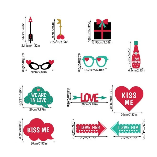 Set 12 Accesorii pentru Petrecere, Klevo, Props pentru Photo Corner, Tematica Iubire, Multicolor