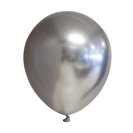 Set 12 Baloane, Klevo, din Latex Chrome, 13 cm, Argintiu