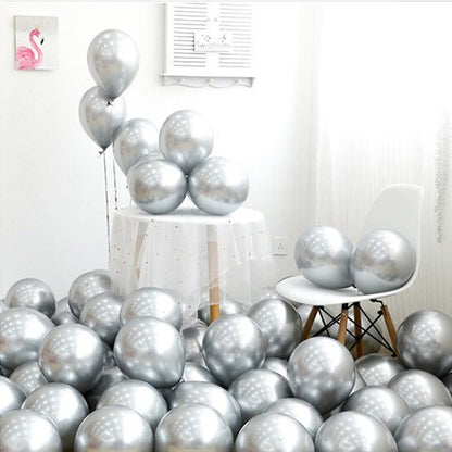 Set 12 Baloane, Klevo, din Latex Chrome, 25 cm, Argintiu