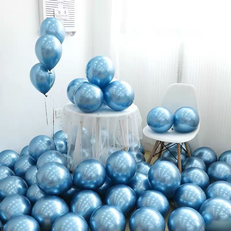Set 12 Baloane, Klevo, din Latex Chrome, 30 cm, Albastru Deschis