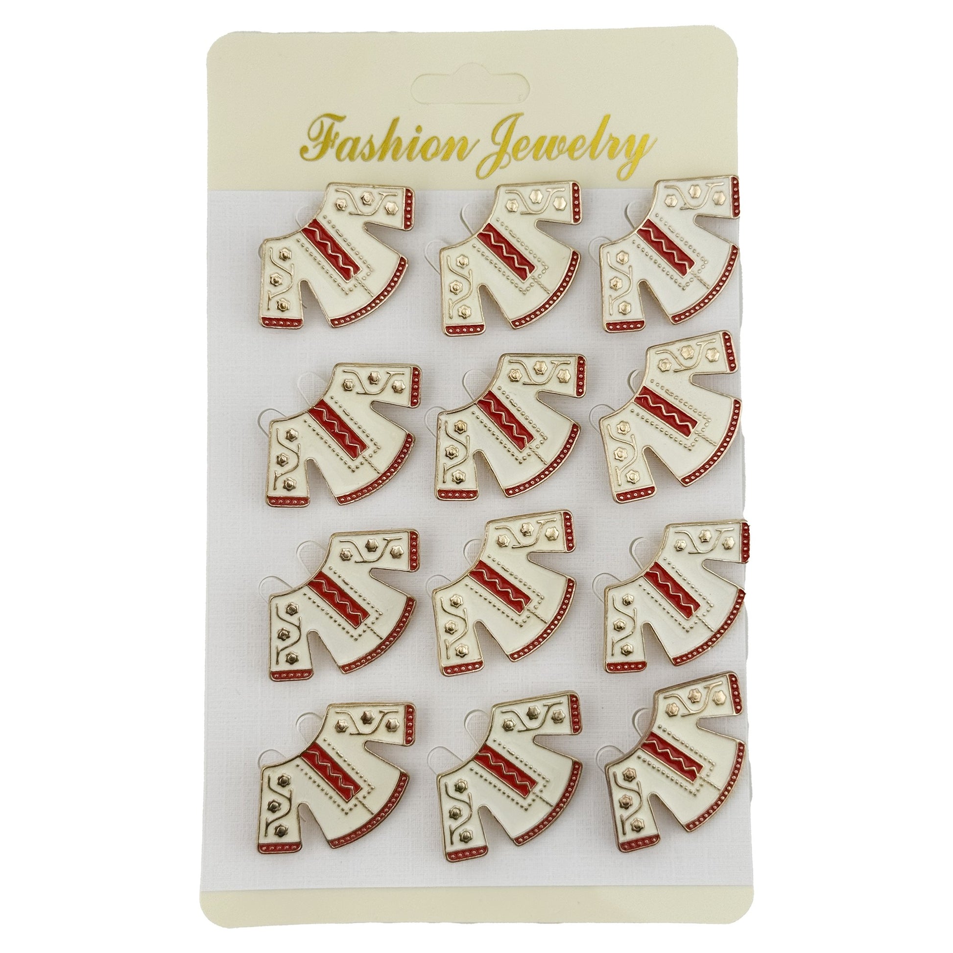 Set 12 Brose Martisor Traditional, Klevo, Model Haina Traditionala, Brose din Metal, Aspect Lacuit, 3 x 2,5 cm per Unitate, Alb