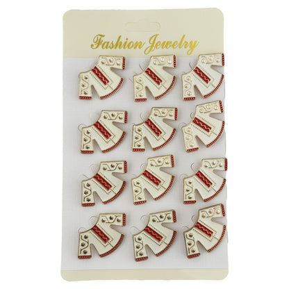 Set 12 Brose Martisor Traditional, Klevo, Model Haina Traditionala, Brose din Metal, Aspect Lacuit, 3 x 2,5 cm per Unitate, Alb
