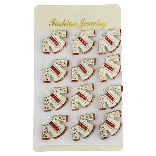 Set 12 Brose Martisor Traditional, Klevo, Model Haina Traditionala, Brose din Metal, Aspect Lacuit, 3 x 2,5 cm per Unitate, Alb