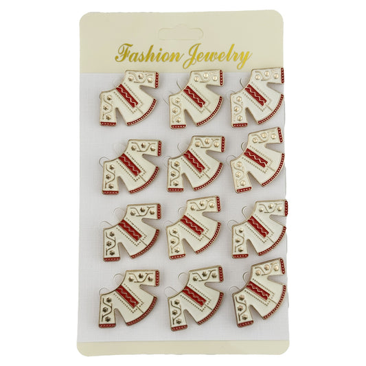 Set 12 Brose Martisor Traditional, Klevo, Model Haina Traditionala, Brose din Metal, Aspect Lacuit, 3 x 2,5 cm per Unitate, Alb