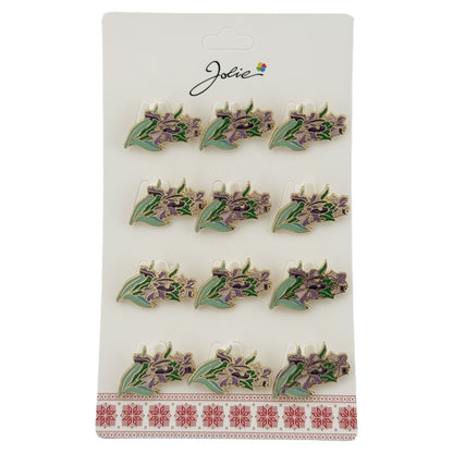 Set 12 Brose Martisor Flori, Jolie, Brose din Metal, Aspect Lacuit, 2 x 1,5 cm per Unitate, Verde deschis