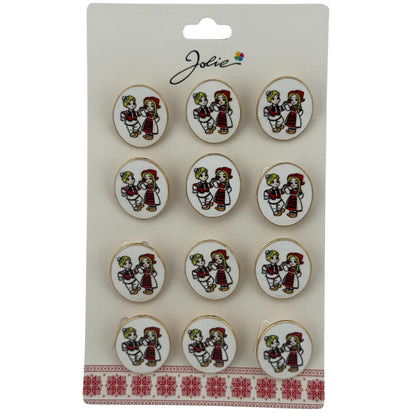 Set 12 Brose Martisor pentru Copii, Jolie, Model Baiat si Fata Imbracati Traditional, Multicolor