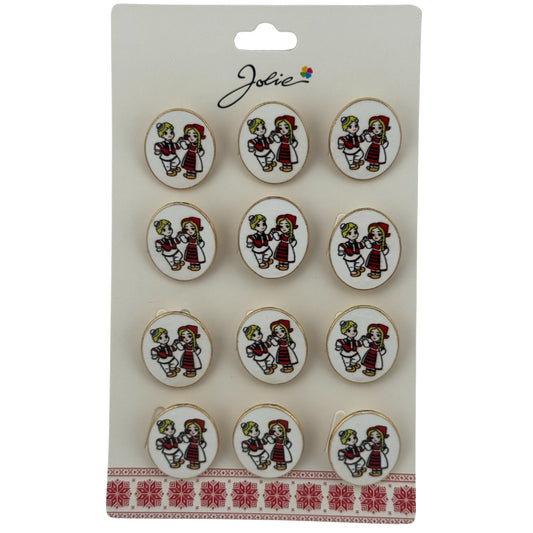 Set 12 Brose Martisor pentru Copii, Jolie, Model Baiat si Fata Imbracati Traditional, Multicolor