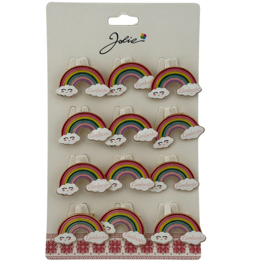 Set 12 Brose Martisor pentru Copii, Jolie, Model Curcubeu, cu Mesaj Zambeste, Multicolor