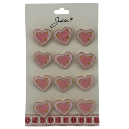 Set 12 Brose Martisor pentru Copii, Jolie, Model Inima cu Stelute, Roz