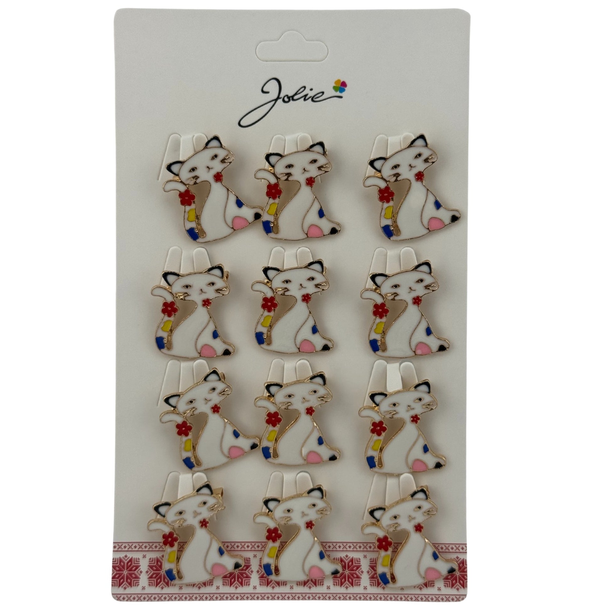 Set 12 Brose Martisor pentru Copii, Jolie, Model Pisica, Alb