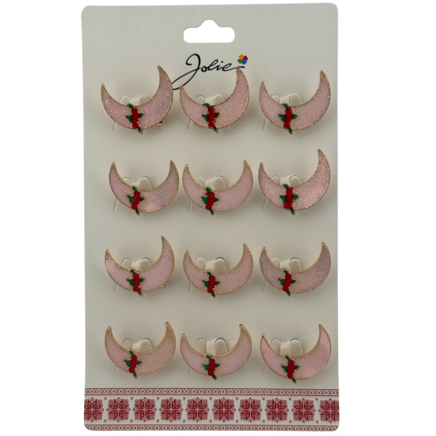 Set 12 Brose Martisor pentru Copii, Jolie, Model Semiluna cu Trandafiri, Roz