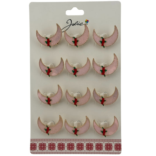 Set 12 Brose Martisor pentru Copii, Jolie, Model Semiluna cu Trandafiri, Roz