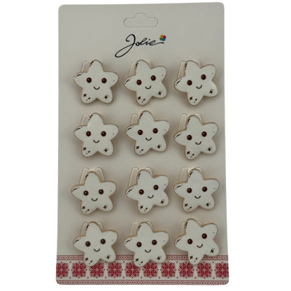 Set 12 Brose Martisor pentru Copii, Jolie, Model Stea care Zambeste, Alb