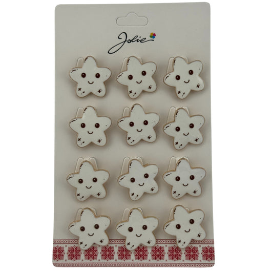 Set 12 Brose Martisor pentru Copii, Jolie, Model Stea care Zambeste, Alb