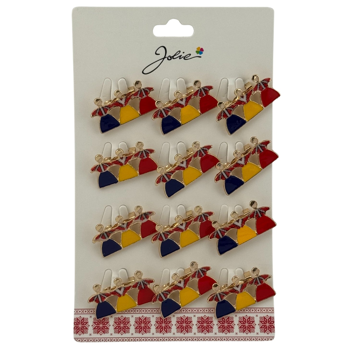 Set 12 Brose Martisor Primavara, Jolie, Model Trei Fete Tricolor Hora, Multicolor