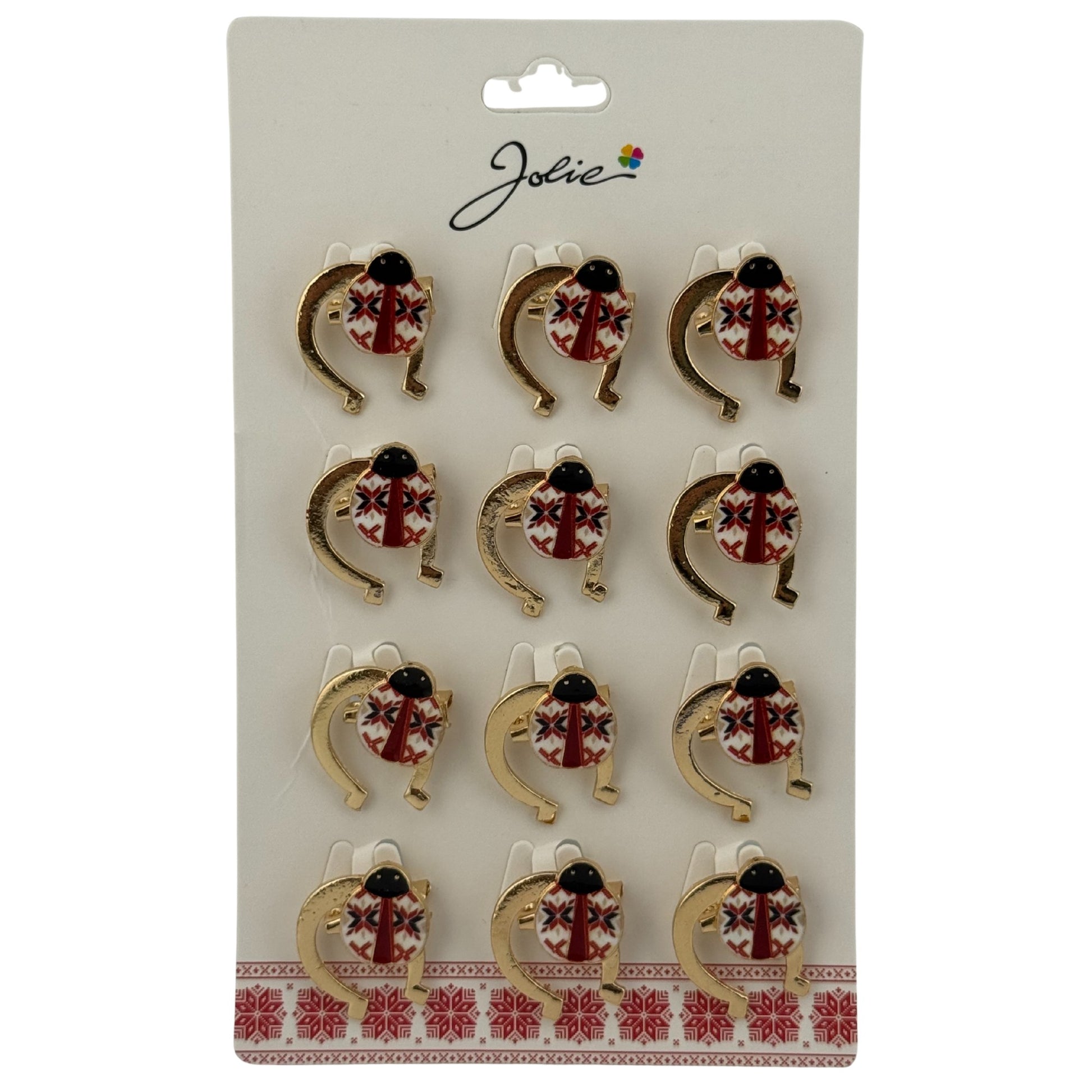 Set 12 Brose Martisor Primavara, Jolie, Model Buburuza cu Motiv Traditional in Potcoava