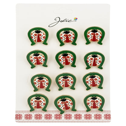 Brose Martisor, Jolie, Set 12 Bucati, Model Buburuza In Potcoava, Metal, 3 cm, Multicolor