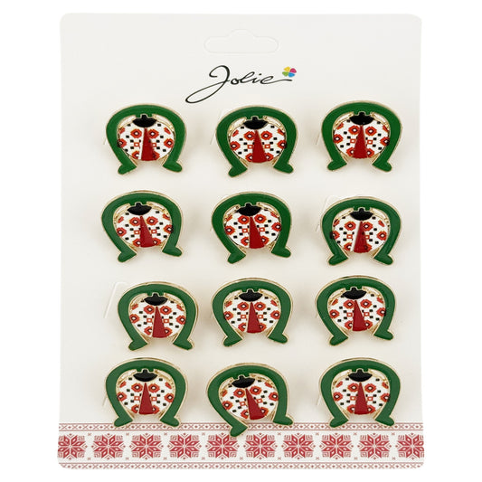 Brose Martisor, Jolie, Set 12 Bucati, Model Buburuza In Potcoava, Metal, 3 cm, Multicolor
