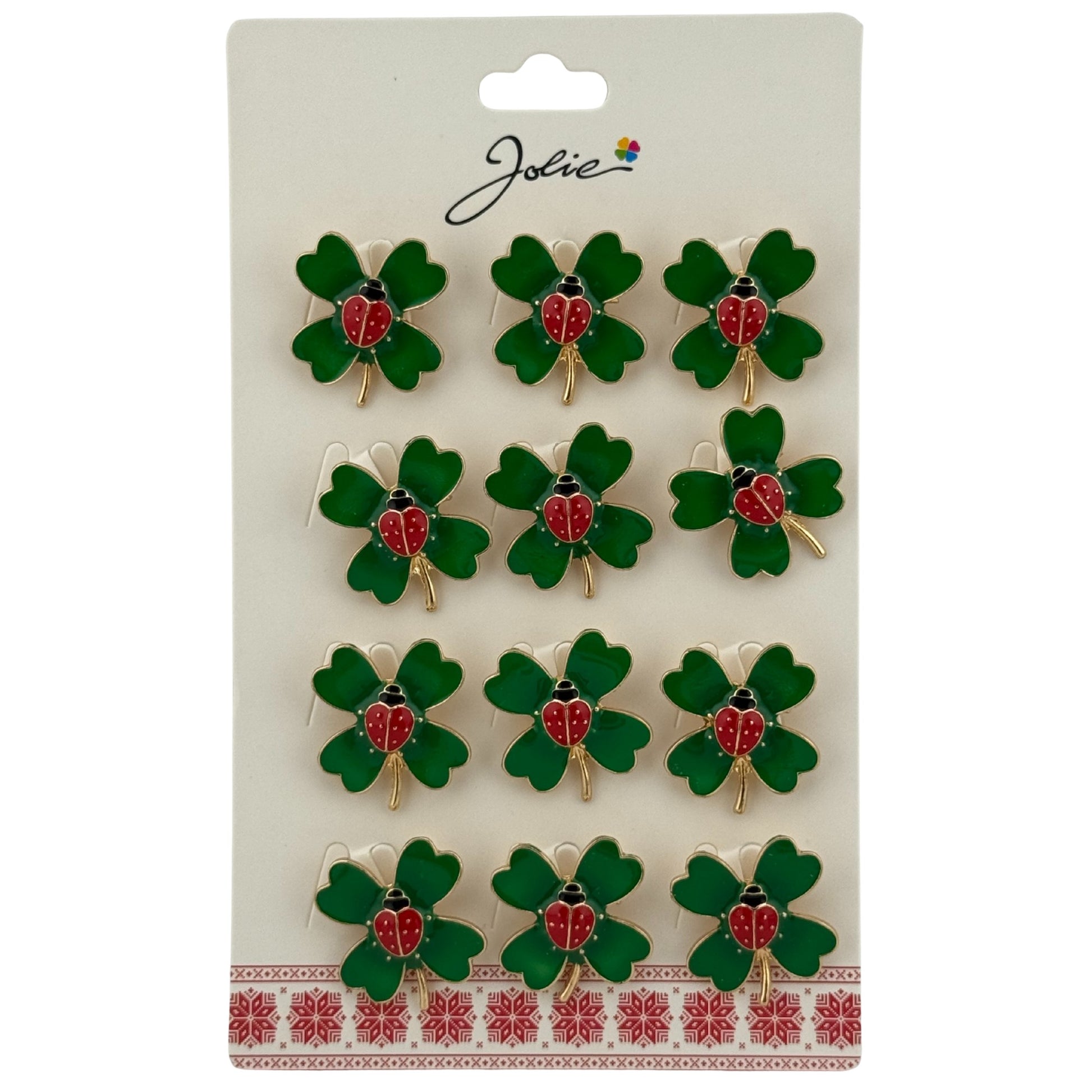 Set 12 Brose Martisor Primavara, Jolie, Model Buburza pe Trifoi, Verde