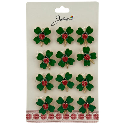 Set 12 Brose Martisor Primavara, Jolie, Model Buburza pe Trifoi, Verde