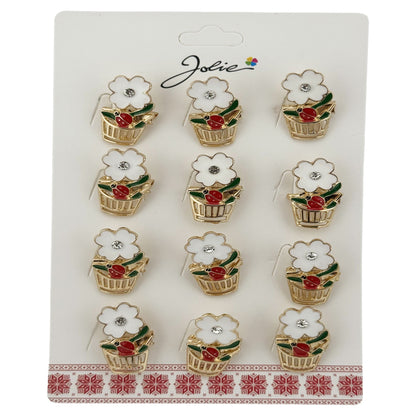 Brose Martisor, Jolie, Set 12 Bucati, Model Floare si Buburuza, Brose din Metal, Aspect Lacuit, Multicolor