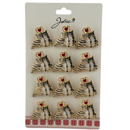 Set 12 Brose Martisor Primavara, Jolie, Model Cuplu de Pisici