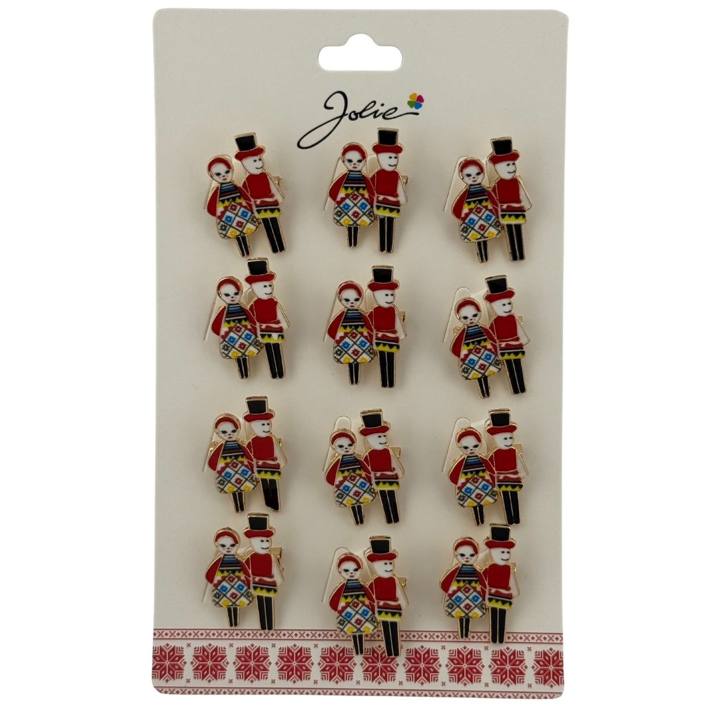 Set 12 Brose Martisor Primavara, Jolie, Model Cuplu Traditional, Multicolor