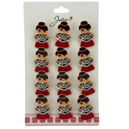 Set 12 Brose Martisor Primavara, Jolie, Model Fata, Mesaj Din Toata Inima, Multicolor