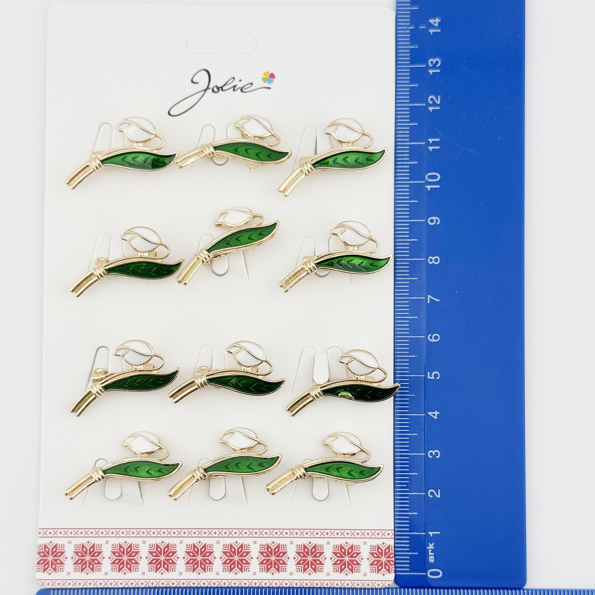 Brose Martisor, Jolie, Set 12 Bucati, Model Primavara Ghiocel, Brose din Metal, Aspect Lacuit, Alb