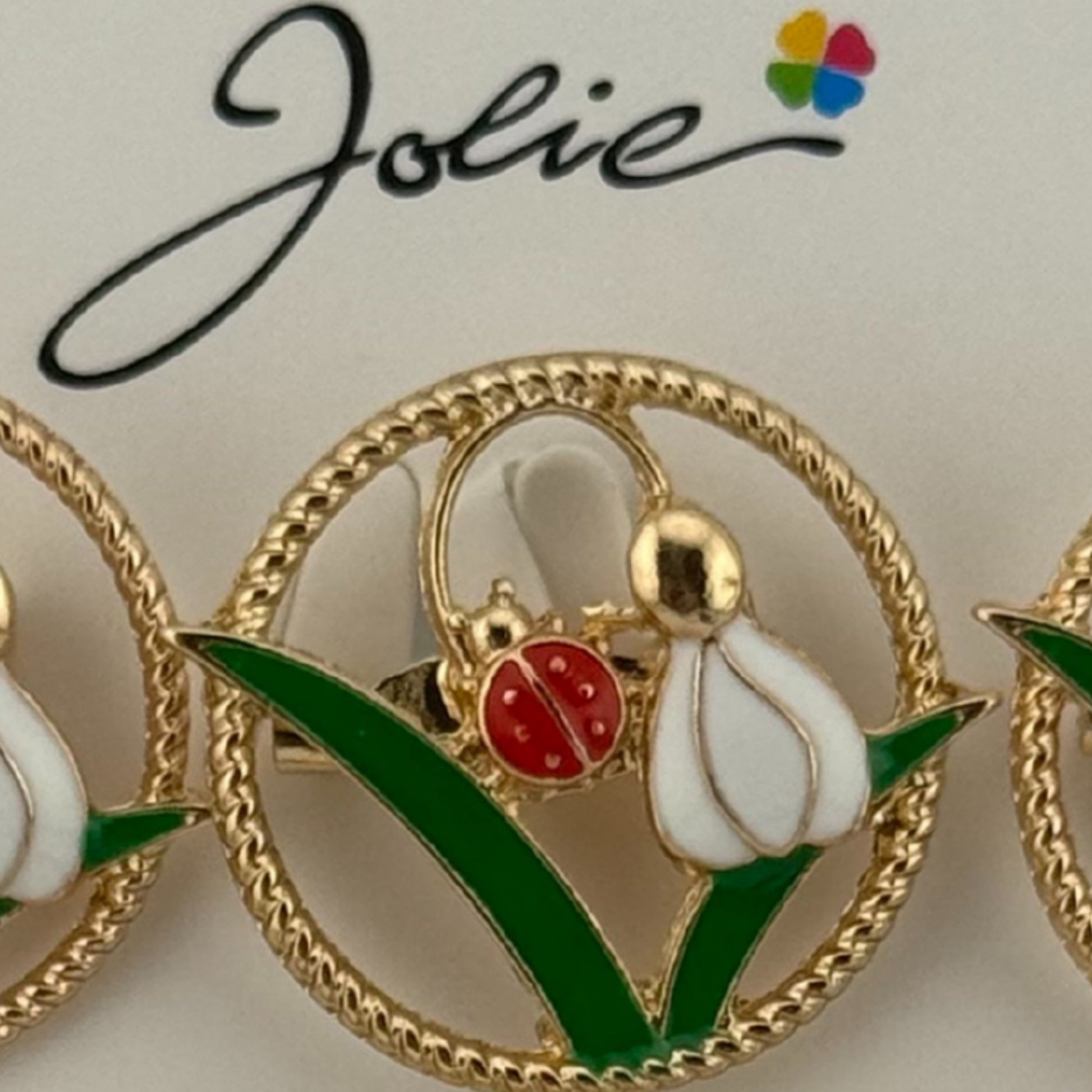 Set 12 Brose Martisor Primavara, Jolie, Model Ghiocel cu Buburuza in Cerc