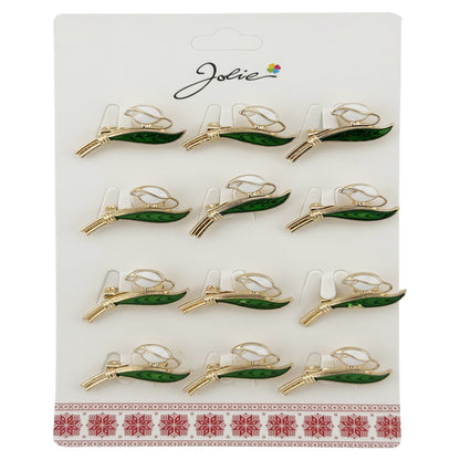 Brose Martisor, Jolie, Set 12 Bucati, Model Primavara Ghiocel, Brose din Metal, Aspect Lacuit, Alb