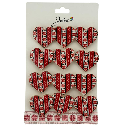 Set 12 Brose Martisor Primavara, Jolie, Model Inima Rosie cu Motiv Traditional, Rosu