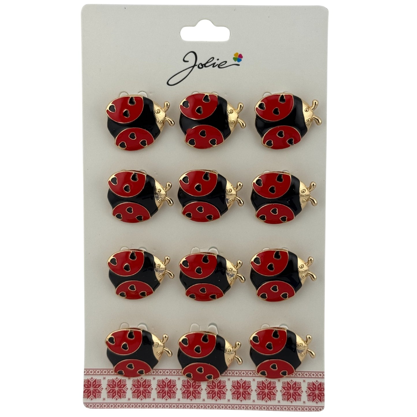 Set 12 Brose Martisor Primavara, Jolie, Model Buburuza, Rosu-Negru