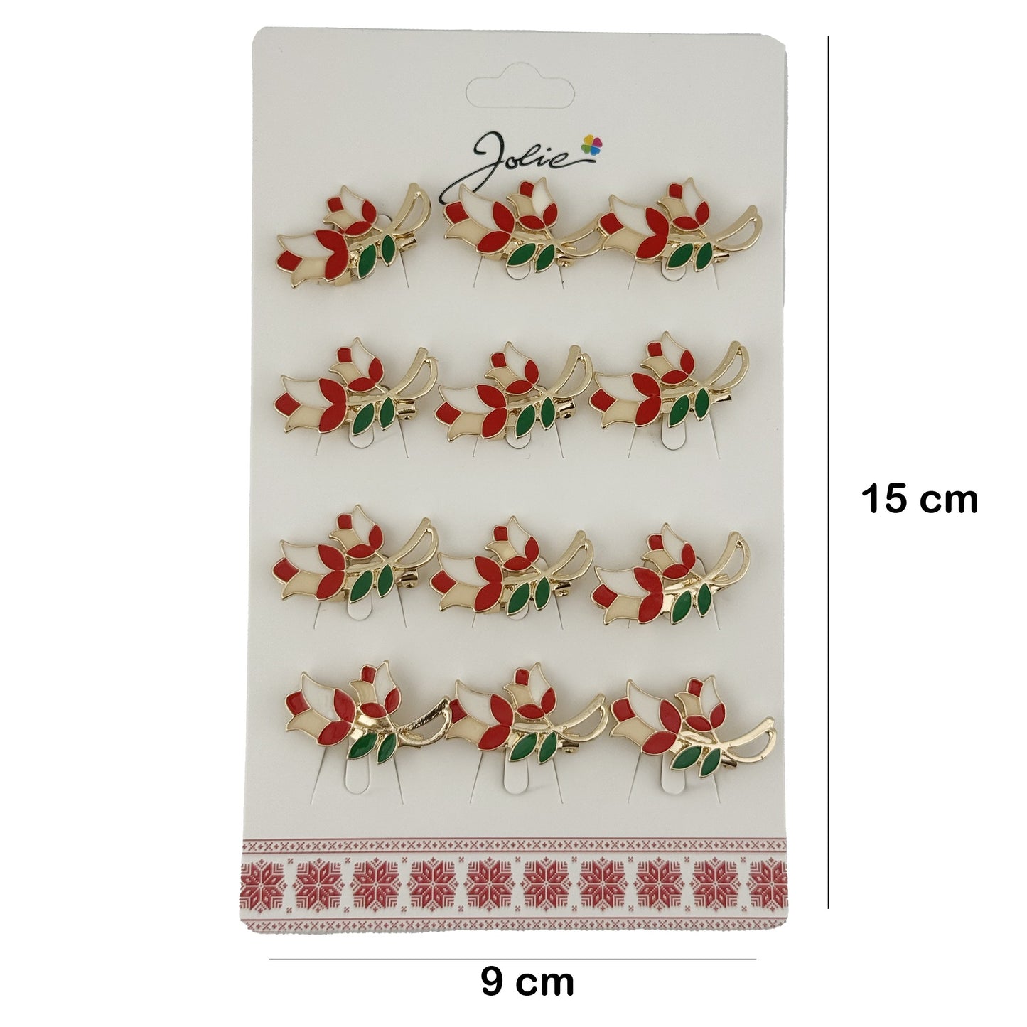 Set 12 Brose Martisor Primavara Lalele cu Motiv Traditional, Jolie, Brose din Metal, Aspect Lacuit, 2,5 x 1,5 cm per Unitate, Rosu